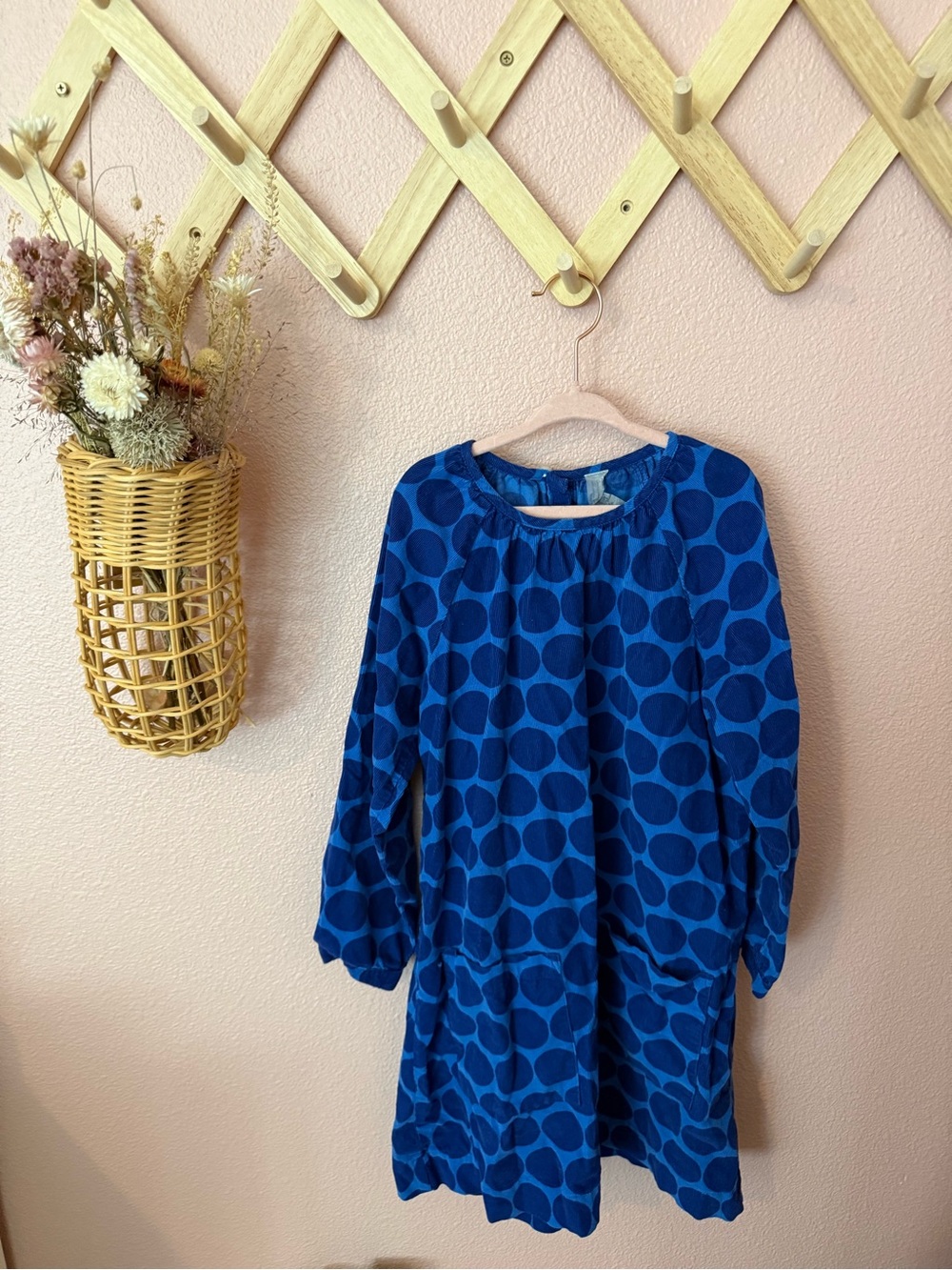 Primary Corduroy Blue Polka Dot Long-Sleeve Dress